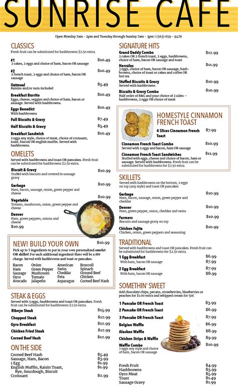 Sunrise Cafe Inc Check Our Delicious Menu