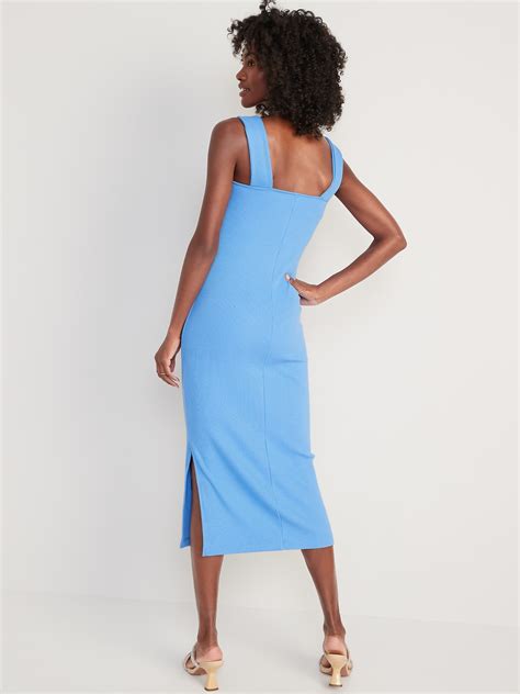 Fitted Sleeveless Rib Knit Midi Dress Old Navy