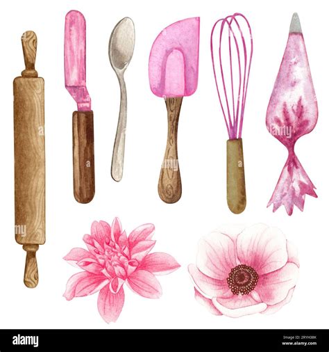 Baking Watercolor Set With Kitchen Utensils Mixer Chocolate