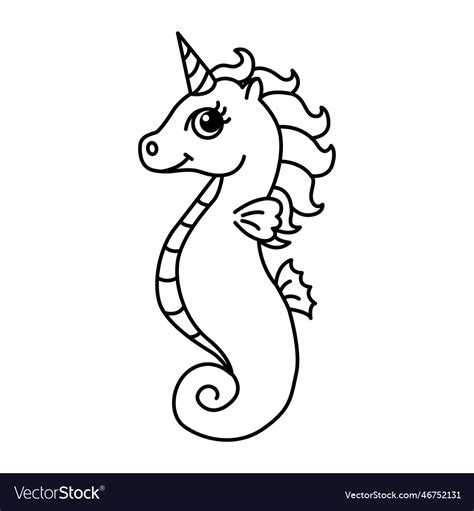 Sea unicorn cartoon coloring page Royalty Free Vector Image