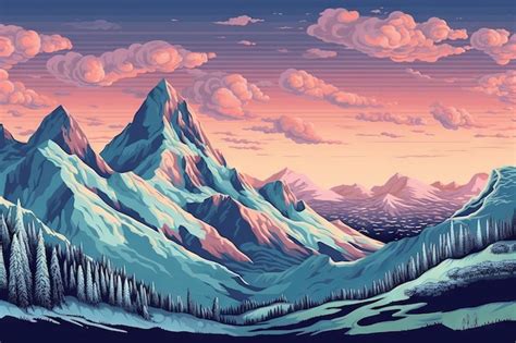 Premium AI Image Winter Wonderland Pixel Art Mountain Landscape