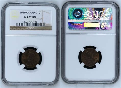 Kanada 1 Cent 1929 Georg V 1910 1936 NGC MS 62 BN MA Shops