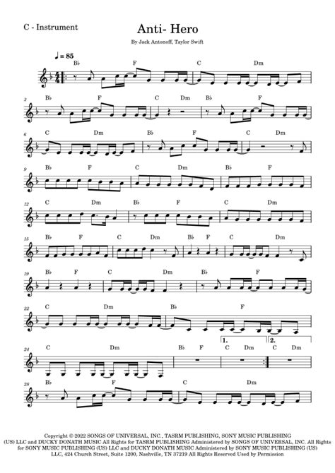 Anti Hero Sheet Music Taylor Swift Easy Piano