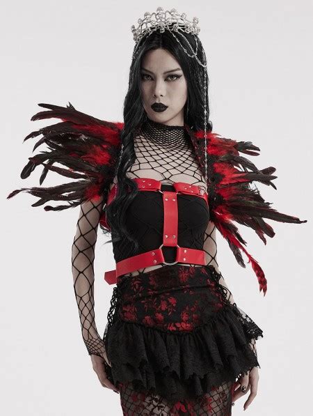 Punk Rave Black And Red Gothic Decadent Faux Feather Shoulder Accessory