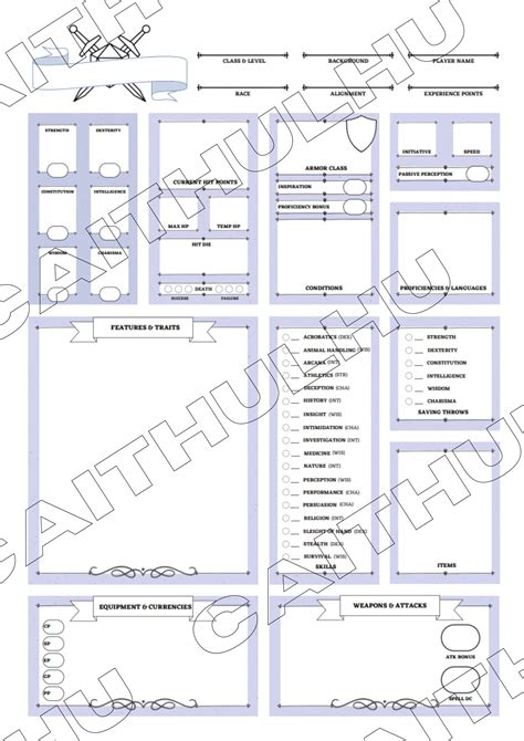 Dungeons And Dragons Downloadable Character Sheet Baby Blue Dandd 5e Etsy