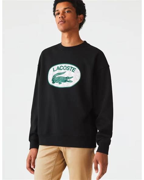 Lacoste Men S Loose Fit Branded Monogram Print Sweatshirt Noir In Black