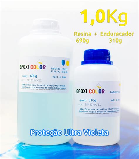 Resina Epóxi proteção UV Baixa Viscosidade Kit 1Kg Epoxi Color