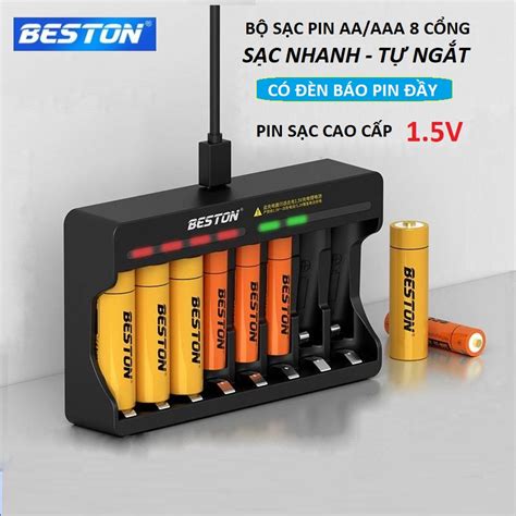 Bộ sạc pin tiểu 8 cổng 1 5V pin sạc AA AAA BESTON 1 5V chính hãng pin