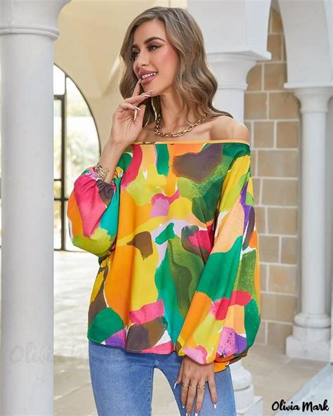 Olivia Mark Allover Print Off Shoulder Top With Lantern Sleeves