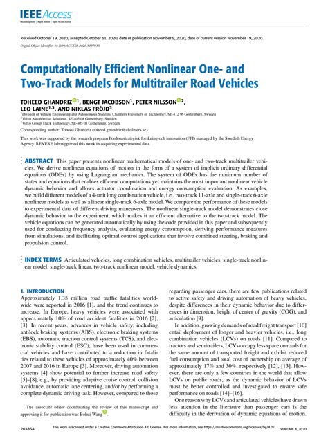 Pdf Computationally Efficient Nonlinear One And Two Track Models For