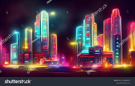 Futuristic City Concept Art Cityscape Night Stock Illustration ...