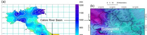 (a) Spatial pattern of mean annual precipitation over Italy during the ...