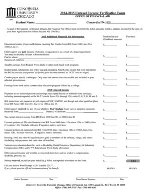 Fillable Online Cuchicago 2014 2015 Untaxed Income Verification Form