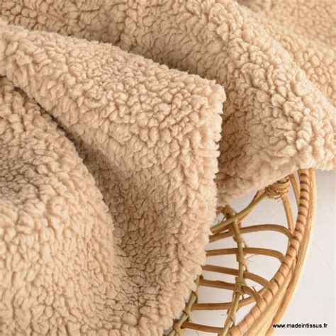 Tissu Maille Fausse Fourrure Toute Douce Sherpa Coloris Beige Ourson