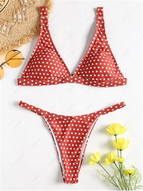 13 OFF 2021 Polka Dot String Bikini In CHESTNUT RED ZAFUL