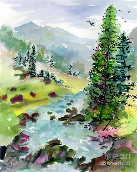 Alone In The Valley Watercolors Landscape Painting By Ginette Callaway