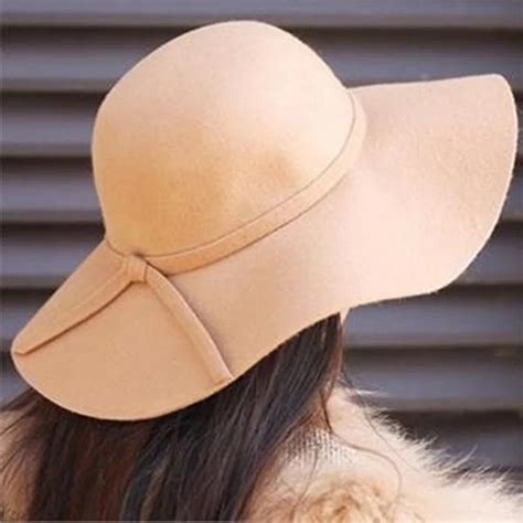 Soft Women Vintage Retro Wide Brim Wool Felt Bowler Fedora Hat Floppy