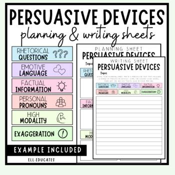 Persuasive Devices Planning And Writing Sheets By Ell Educates Tpt