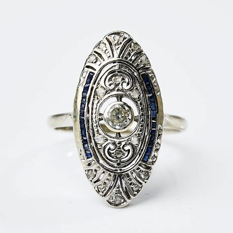 Ring K Vitguld Art Deco Stil Briljantslipad Diamant Ca Ct