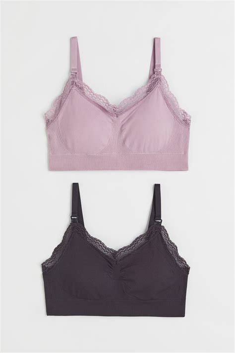 Mama 2 Pack Padded Nursing Bras Light Purple Dark Grey Ladies Handm Gb