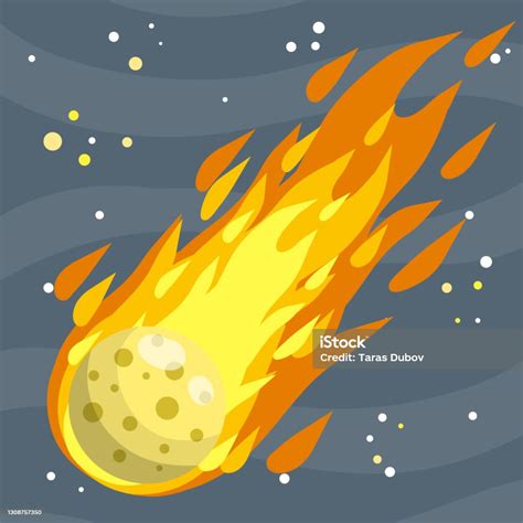 Meteor Dengan Jejak Api Objek Ruang Berbahaya Asteroid Besar Ilustrasi Stok Unduh Gambar