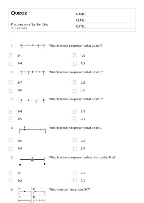 Fractions On A Number Line Worksheets For Th Grade On Quizizz