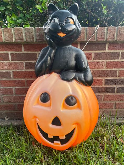 Vintage Empire Black Cat And Pumpkin Halloween Large Blow Mold Etsy