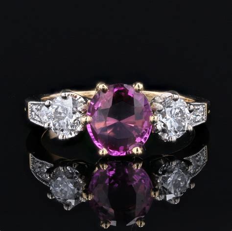 Proantic Bague Saphir Rose Et Diamants Or Platine