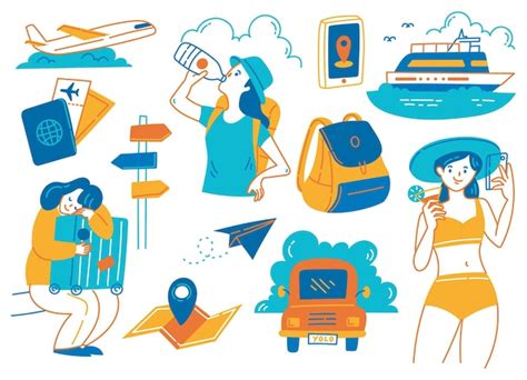 Premium Vector Set Of Travel Doodle Flat Style Illustration