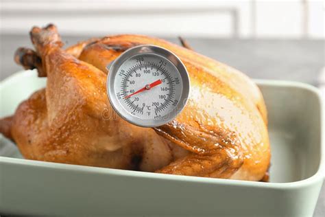 Roasted Turkey with Meat Thermometer Stock Photo - Image of gourmet ...