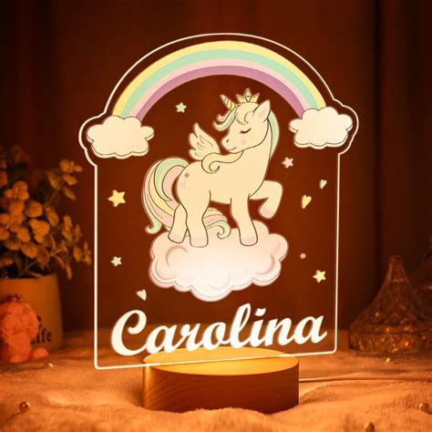 Lampe De Chevet Licorne Et Arc En Ciel Led Lumi Res Monochrome Pr Nom