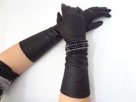 Long Black Gloves Vintage Satin Elbow Length By Vintagebettyluke