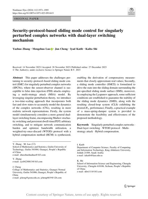 Security Protocol Based Sliding Mode Control For Singularly Perturbed