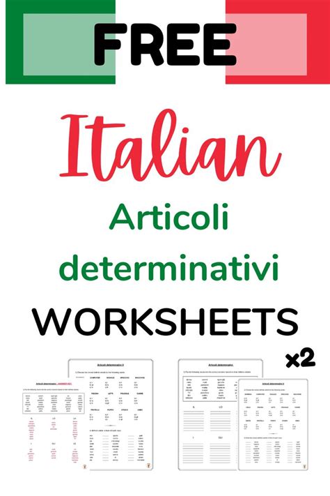 Free Italian Grammar Worksheets Definite Articles Articoli