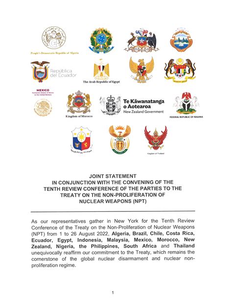 Joint Statement In Conjunction With The Convening Of The Tenth Npt