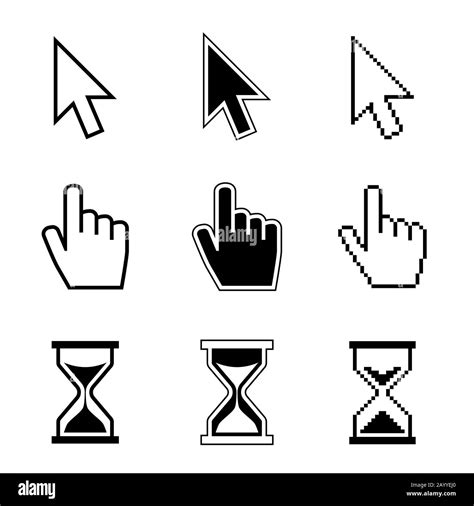 Pixel Cursor Pointer Hand Arrow Hourglass Click Press Vector Icons