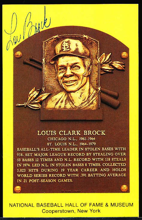 Lot Detail Autographed Lou Brock Gold Hof Baseball Plaque Postcard