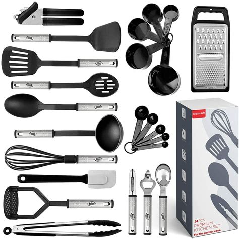 Kitchen Utensil Set 24 Nylon And Stainless Steel Utensil Set Non Stick And Heat Resistant