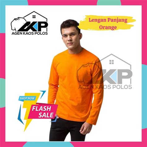 Jual Kaos Polos Lengan Panjang Cotton Combed S Orange Oren