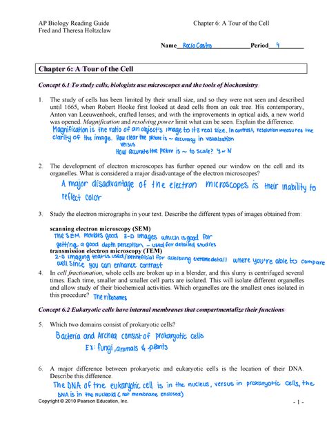 Bio Reading Guides Ch 6 Fred And Theresa Holtzclaw Name