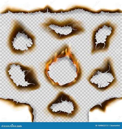 Holes Of Burnt Paper With Fire Flames Ash Cracks Stock Vector