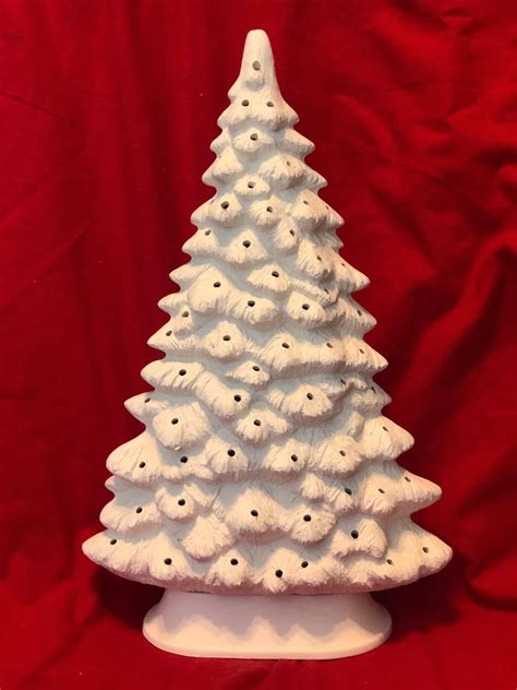 Diy Ceramic Christmas Tree And Base With Holes For Bulbs Handcrafted Ornamented Xmas Tree