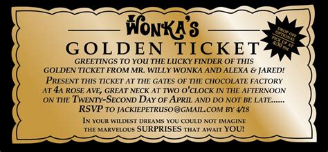 WILLY WONKA Golden Ticket Invitation Digital Printable File/printing Available Upon Request - Etsy