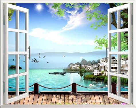 80 100cm Beach 3D Window View Removable Wall Art Stickers Vinyl Home