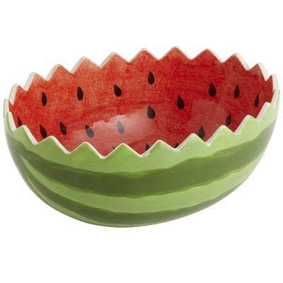 Large Heavy Ceramic Watermelon Bowl With Handle And Matching Dip Bowl