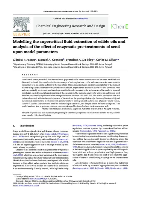 Pdf Modelling The Supercritical Fluid Extraction Of Edible Oils And