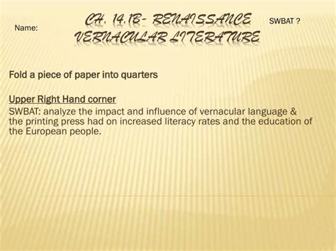 PPT - Ch. 14.1B- Renaissance Vernacular Literature PowerPoint Presentation - ID:2616250