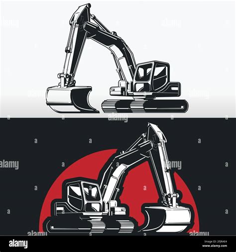 Silhouette Excavator Backhoe Digger Construction Shovel Stencil Vector