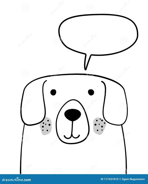 Doodle Sketch Dog With Chat Cloud Illustration. Cartoon Vector Dog With ...