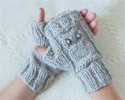 Knitting Pattern 037 Owl Fingerless Gloves Pattern Owl Knit Fingerless Mittens Owl Gloves